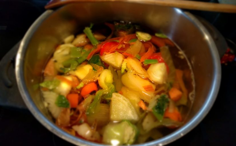 homemade vegetable stock being made